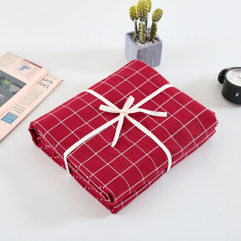 Cotton yarn-dyed washed cotton single product bed sheet fitted pillowcase Japanese style unprinted simple plaid solid color quilt cover