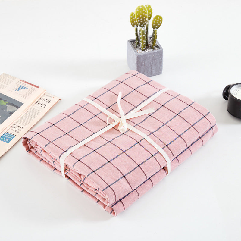 Cotton yarn-dyed washed cotton single product bed sheet fitted pillowcase Japanese style unprinted simple plaid solid color quilt cover