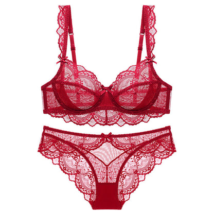 Plus Size Sexy Black Lace Lingerie Set – Ultra-Thin Transparent Bra & Panty | European & American