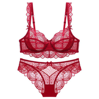 Plus Size Sexy Black Lace Lingerie Set – Ultra-Thin Transparent Bra & Panty | European & American
