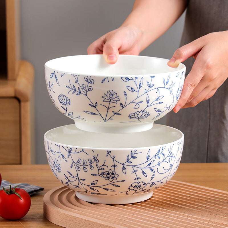 Chuanqi underglaze color Japanese ceramic large bowl 8 inches 2 soup bowls large soup basin noodle bowl rice bowl ceramic tableware hook vine flower