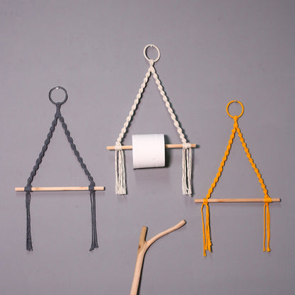 hot selling creative paper roll holder kitchen handmade cotton thread weaving punch-free hotel toilet paper holder vertical pendant