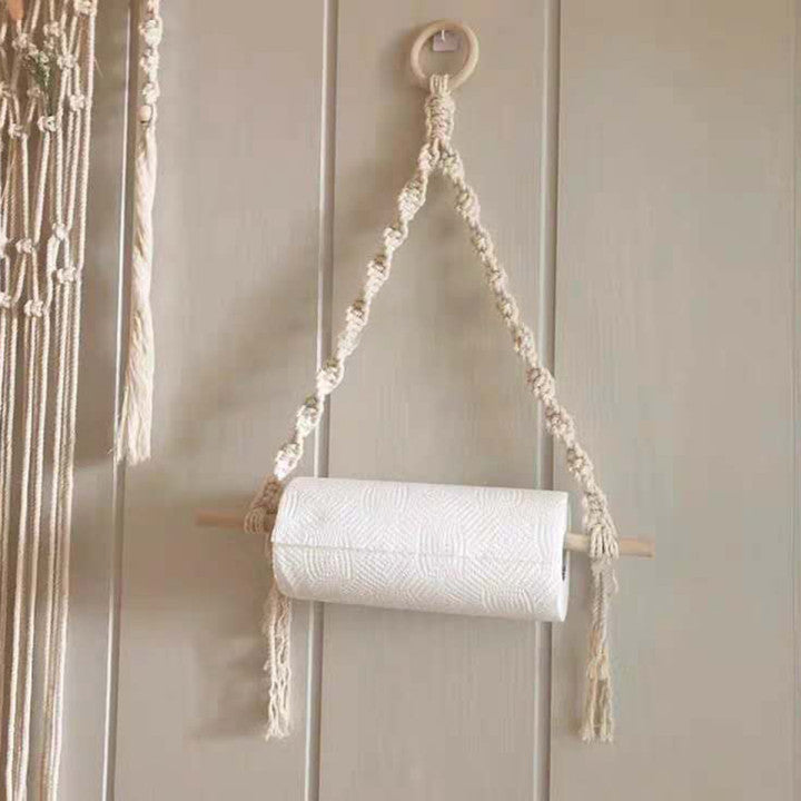 hot selling creative paper roll holder kitchen handmade cotton thread weaving punch-free hotel toilet paper holder vertical pendant