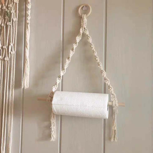 hot selling creative paper roll holder kitchen handmade cotton thread weaving punch-free hotel toilet paper holder vertical pendant