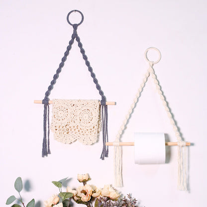 hot selling creative paper roll holder kitchen handmade cotton thread weaving punch-free hotel toilet paper holder vertical pendant
