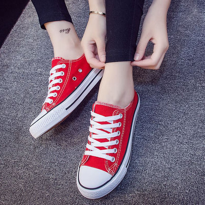 Junior high school students canvas shoes women's sneakers white shoes flat heel flat high school students big children's shoes white sneakers all-match women's