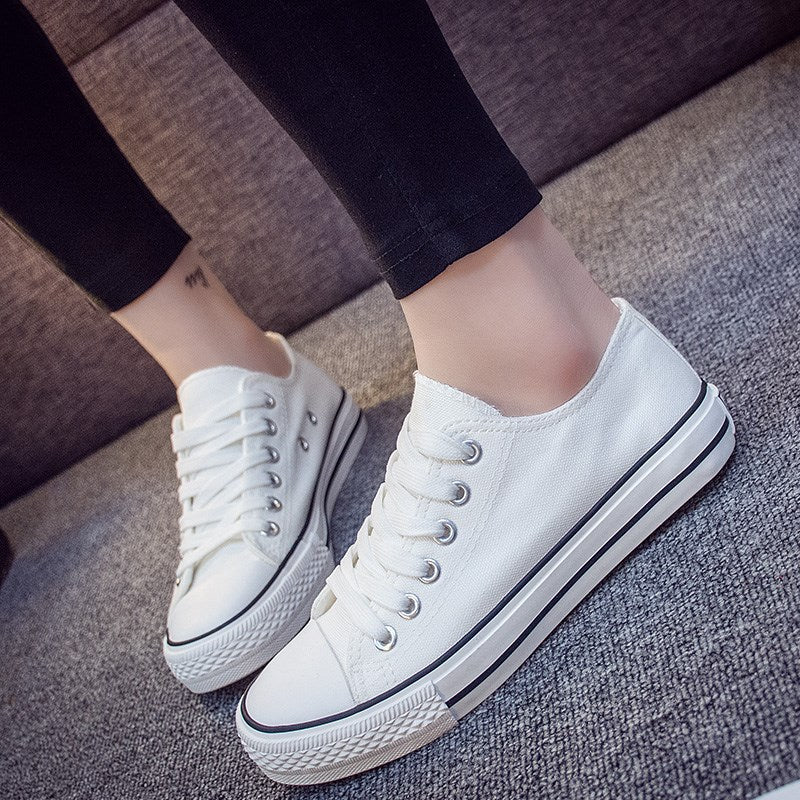 Junior high school students canvas shoes women's sneakers white shoes flat heel flat high school students big children's shoes white sneakers all-match women's