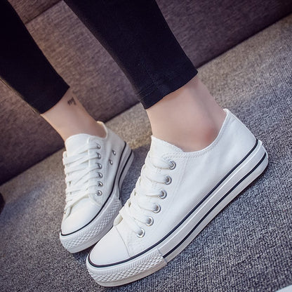 Junior high school students canvas shoes women's sneakers white shoes flat heel flat high school students big children's shoes white sneakers all-match women's