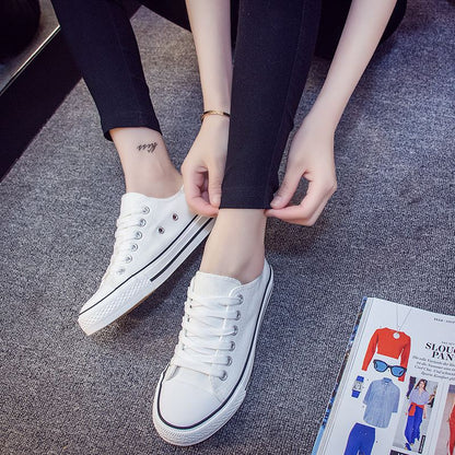 Junior high school students canvas shoes women's sneakers white shoes flat heel flat high school students big children's shoes white sneakers all-match women's