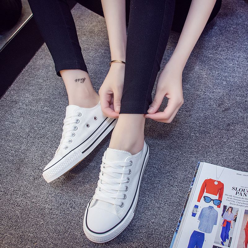Junior high school students canvas shoes women's sneakers white shoes flat heel flat high school students big children's shoes white sneakers all-match women's