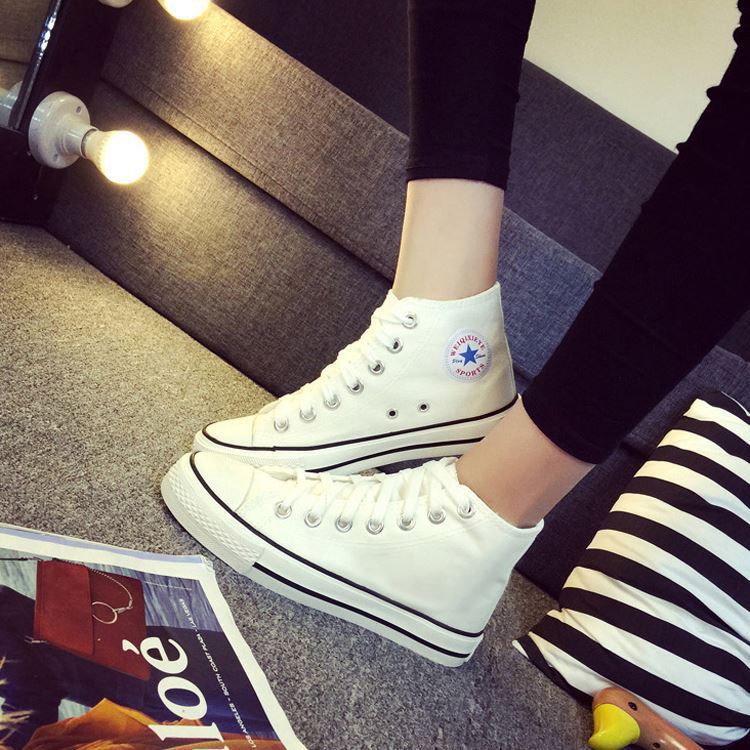 Junior high school students canvas shoes women's sneakers white shoes flat heel flat high school students big children's shoes white sneakers all-match women's