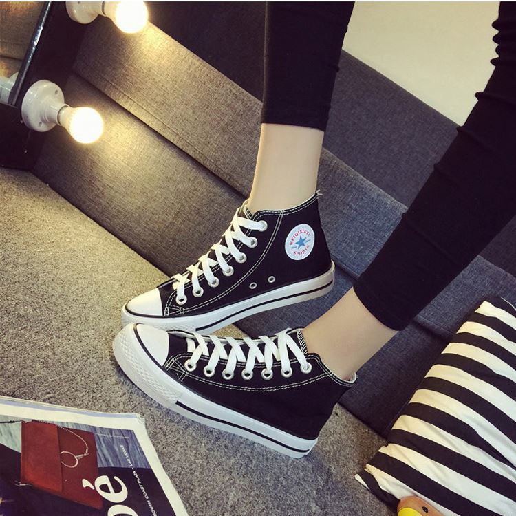 Junior high school students canvas shoes women's sneakers white shoes flat heel flat high school students big children's shoes white sneakers all-match women's
