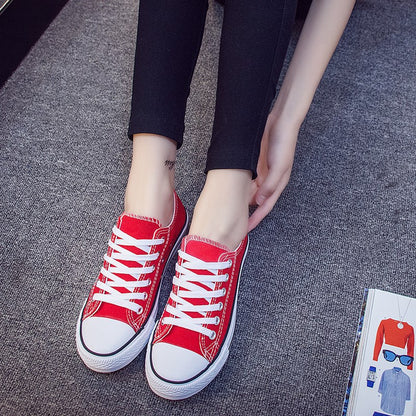 Junior high school students canvas shoes women's sneakers white shoes flat heel flat high school students big children's shoes white sneakers all-match women's