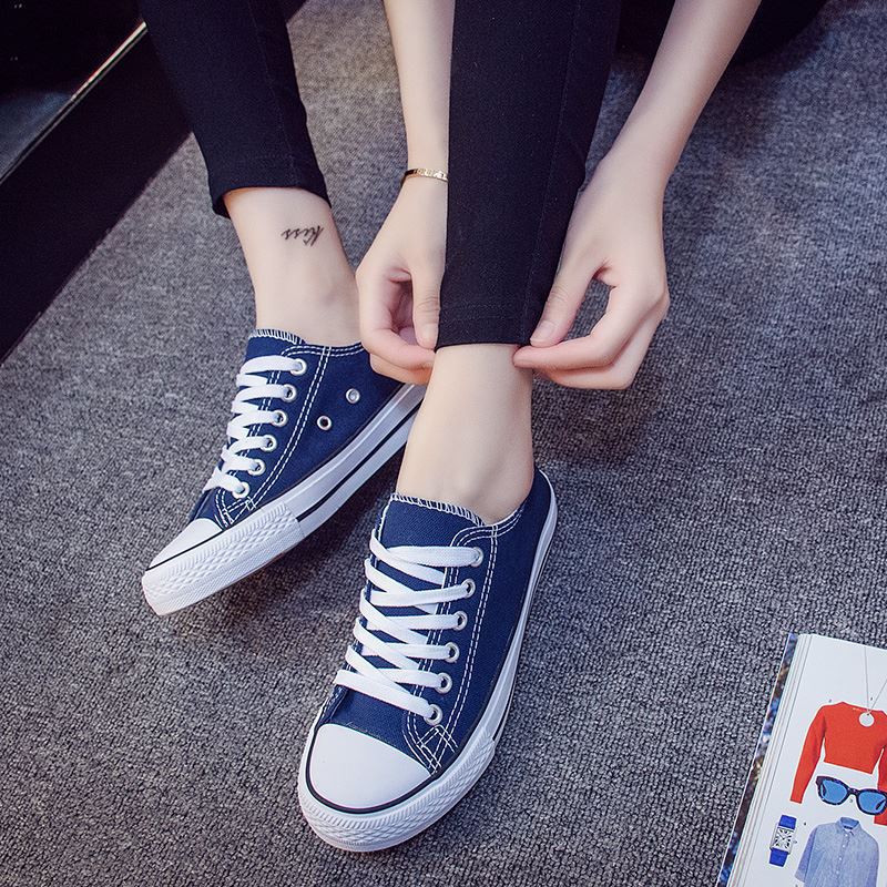 Junior high school students canvas shoes women's sneakers white shoes flat heel flat high school students big children's shoes white sneakers all-match women's
