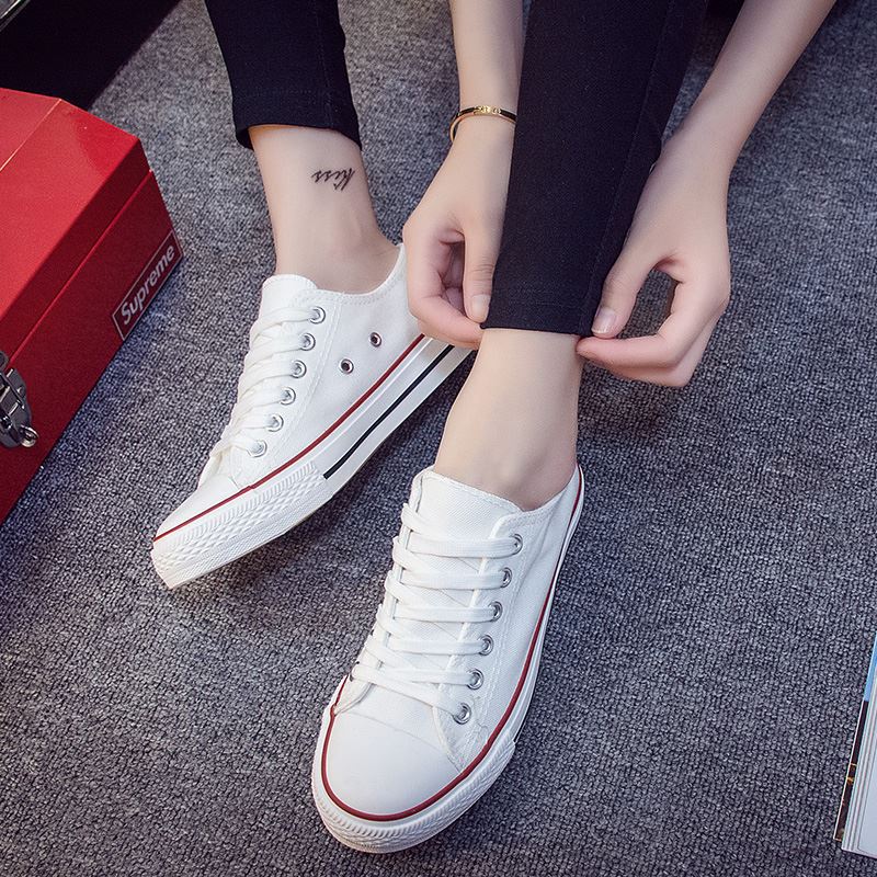 Junior high school students canvas shoes women's sneakers white shoes flat heel flat high school students big children's shoes white sneakers all-match women's