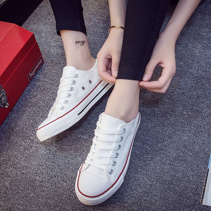 Junior high school students canvas shoes women's sneakers white shoes flat heel flat high school students big children's shoes white sneakers all-match women's