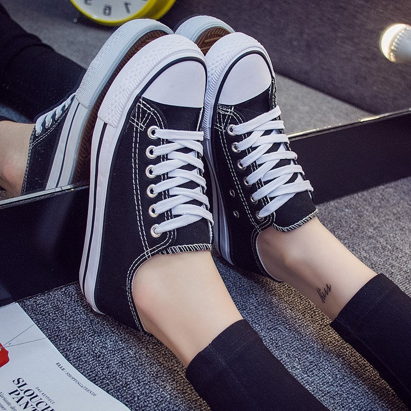 Junior high school students canvas shoes women's sneakers white shoes flat heel flat high school students big children's shoes white sneakers all-match women's