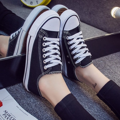 Junior high school students canvas shoes women's sneakers white shoes flat heel flat high school students big children's shoes white sneakers all-match women's