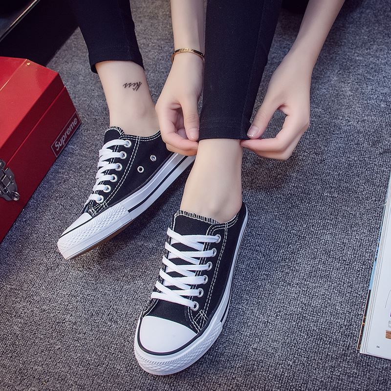 Junior high school students canvas shoes women's sneakers white shoes flat heel flat high school students big children's shoes white sneakers all-match women's