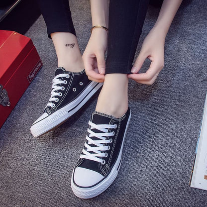 Junior high school students canvas shoes women's sneakers white shoes flat heel flat high school students big children's shoes white sneakers all-match women's