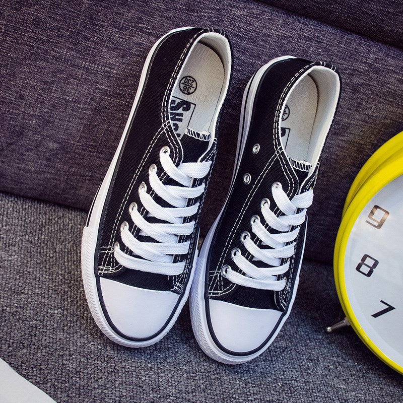 Junior high school students canvas shoes women's sneakers white shoes flat heel flat high school students big children's shoes white sneakers all-match women's