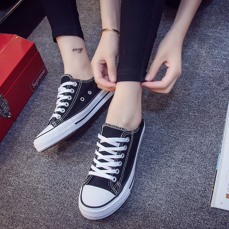 Junior high school students canvas shoes women's sneakers white shoes flat heel flat high school students big children's shoes white sneakers all-match women's