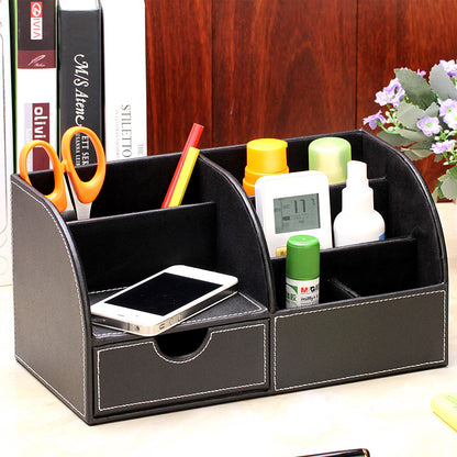 Desktop Office Storage Box Organizer Business Card Box Home With Drawer Organizer Box Creative Leather Pen Holder Manufacturer