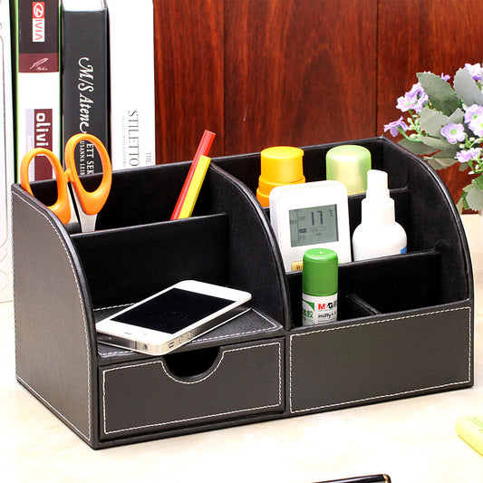 Desktop Office Storage Box Organizer Business Card Box Home With Drawer Organizer Box Creative Leather Pen Holder Manufacturer