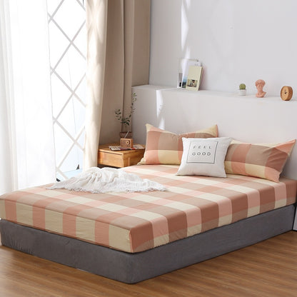 Cotton yarn-dyed washed cotton single product bed sheet fitted pillowcase Japanese style unprinted simple plaid solid color quilt cover