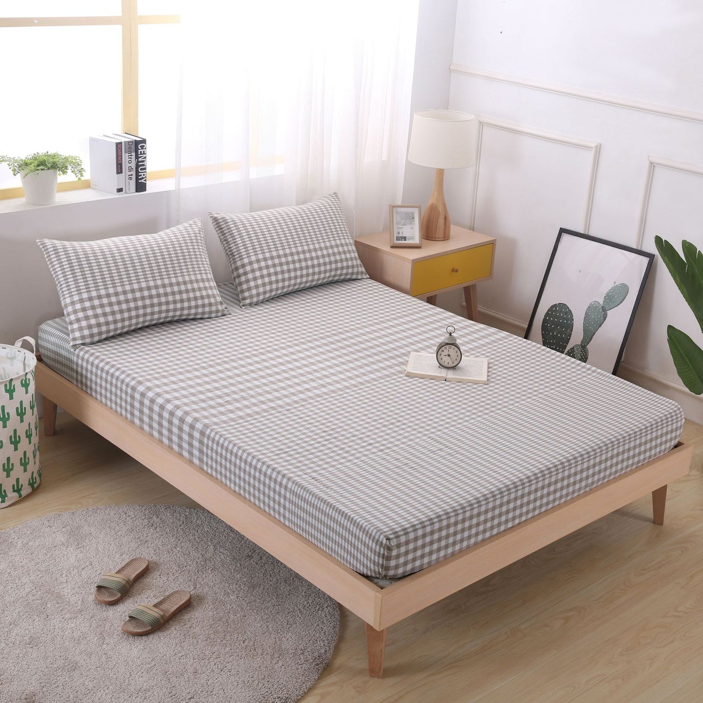 Cotton yarn-dyed washed cotton single product bed sheet fitted pillowcase Japanese style unprinted simple plaid solid color quilt cover