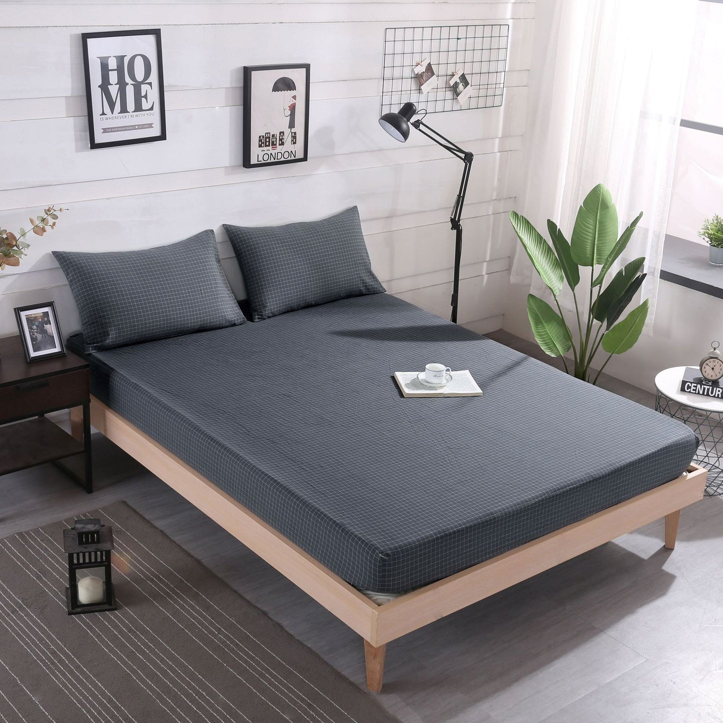 Cotton yarn-dyed washed cotton single product bed sheet fitted pillowcase Japanese style unprinted simple plaid solid color quilt cover