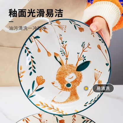 Haoya bowl and dish set Japanese household Jingdezhen ceramic tableware bowl dish noodle bowl soup bowl combination 22 heads a deer has you