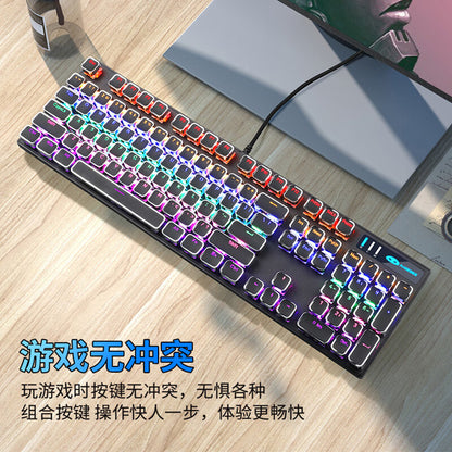 MageGee Mechanical Punk Colorful Backlit Wired Keyboard 104 Key Square Keycap Mechanical Keyboard Retro Punk Keyboard Notebook Desktop Computer Keyboard Black Mixed Light Green Axis