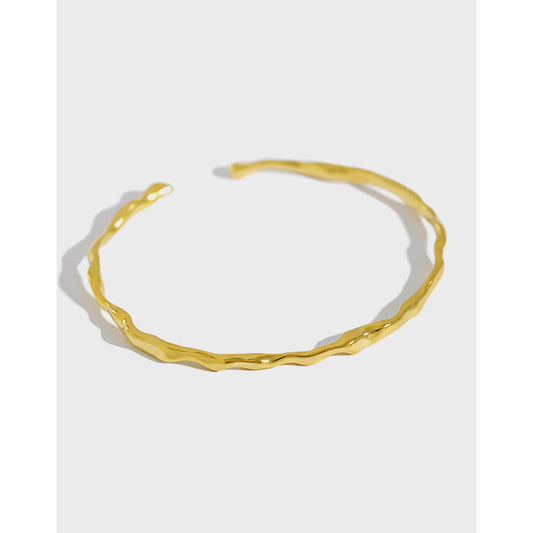 211 Korean version of S925 sterling silver bracelet INS simple irregular hammer texture female bracelet personality wild silver bracelet