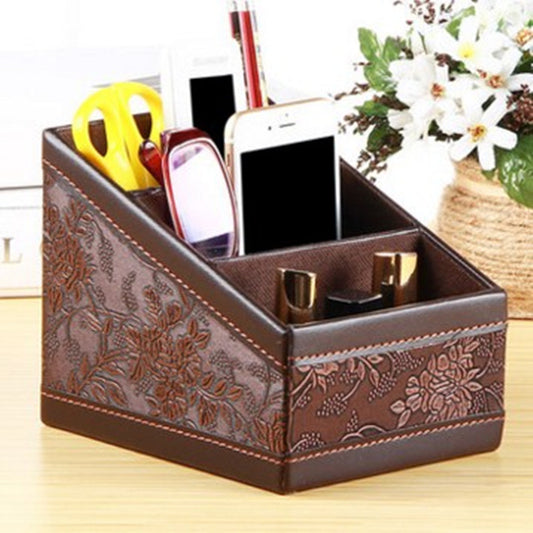 Creative desktop storage box Leather trapezoidal compartment remote control storage box Stationery mobile phone organizer storage seat