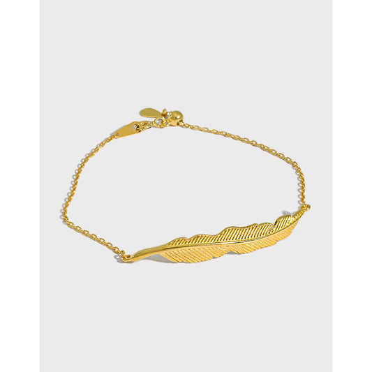 218 Korean version of ins niche texture temperament simple leaves leaf S925 sterling silver bracelet female