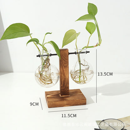 Creative wooden frame hydroponic vase transparent hydroponic glass bottle container flower pot home living room desk