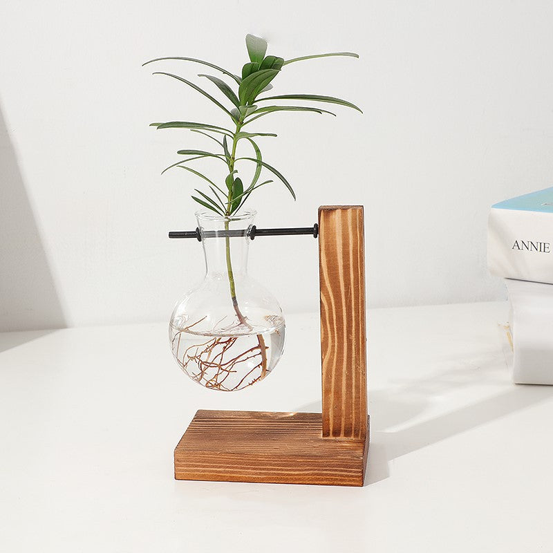 Creative wooden frame hydroponic vase transparent hydroponic glass bottle container flower pot home living room desk