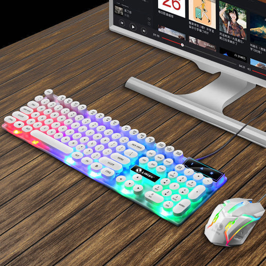 Limei GTX300 Punk Round Keycap Retro Manipulator Feeling Keyboard Luminous Gaming Keyboard Mouse Set