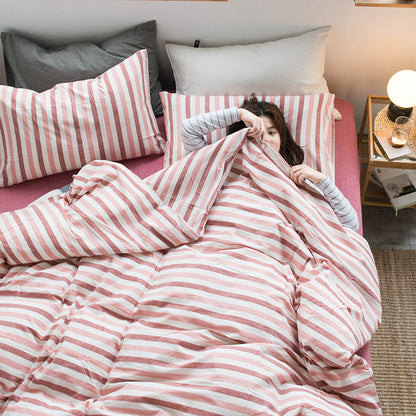Special Japanese-style good product cotton washed cotton four-piece set single quilt cover long-staple cotton three-piece set pure cotton student dormitory
