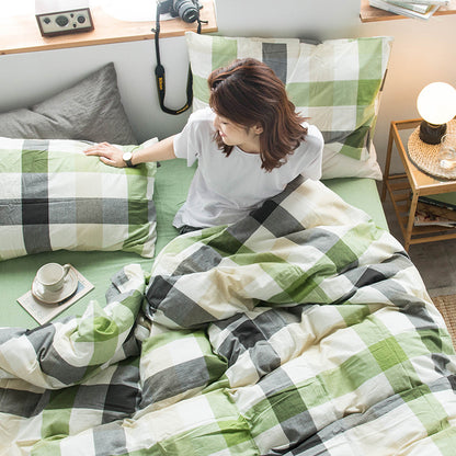 Special Japanese-style good product cotton washed cotton four-piece set single quilt cover long-staple cotton three-piece set pure cotton student dormitory
