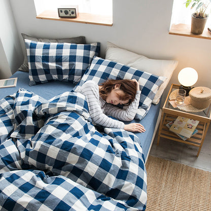 Special Japanese-style good product cotton washed cotton four-piece set single quilt cover long-staple cotton three-piece set pure cotton student dormitory