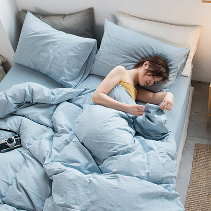 Special Japanese-style good product cotton washed cotton four-piece set single quilt cover long-staple cotton three-piece set pure cotton student dormitory