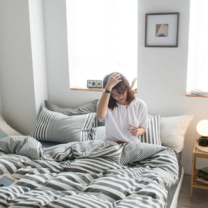 Special Japanese-style good product cotton washed cotton four-piece set single quilt cover long-staple cotton three-piece set pure cotton student dormitory