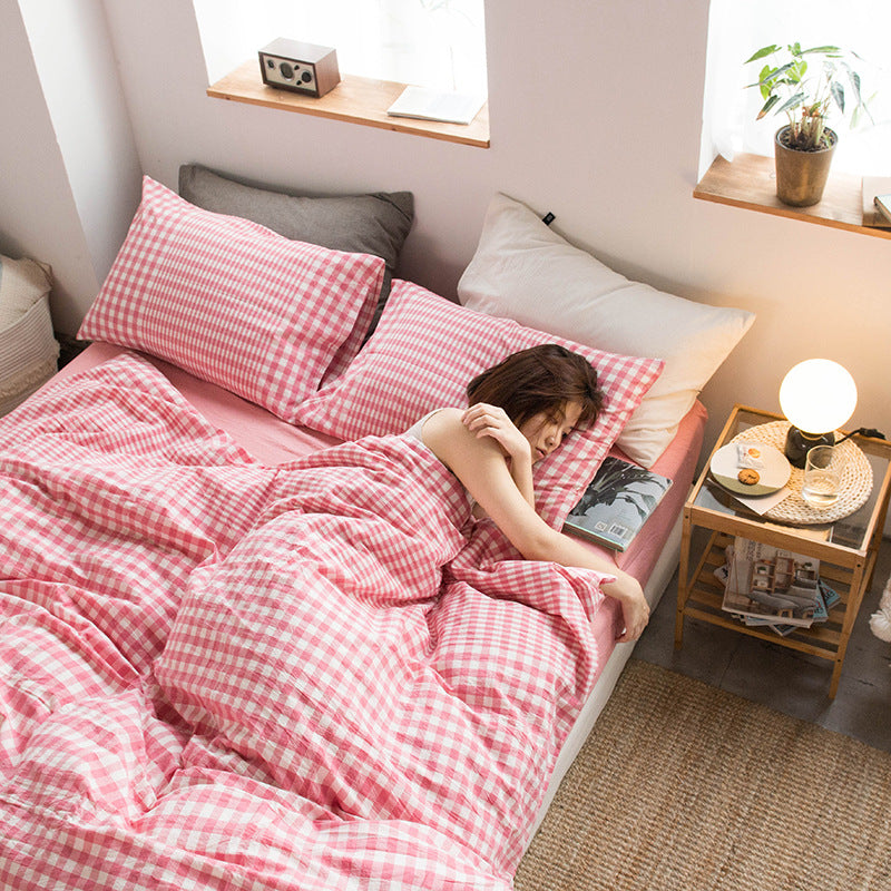 Special Japanese-style good product cotton washed cotton four-piece set single quilt cover long-staple cotton three-piece set pure cotton student dormitory