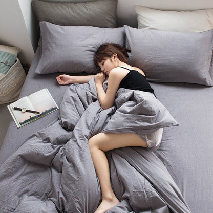 Special Japanese-style good product cotton washed cotton four-piece set single quilt cover long-staple cotton three-piece set pure cotton student dormitory