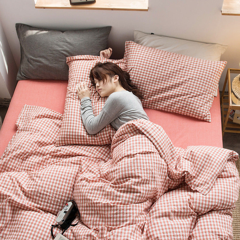 Special Japanese-style good product cotton washed cotton four-piece set single quilt cover long-staple cotton three-piece set pure cotton student dormitory