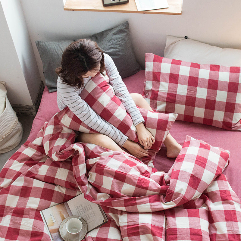 Special Japanese-style good product cotton washed cotton four-piece set single quilt cover long-staple cotton three-piece set pure cotton student dormitory