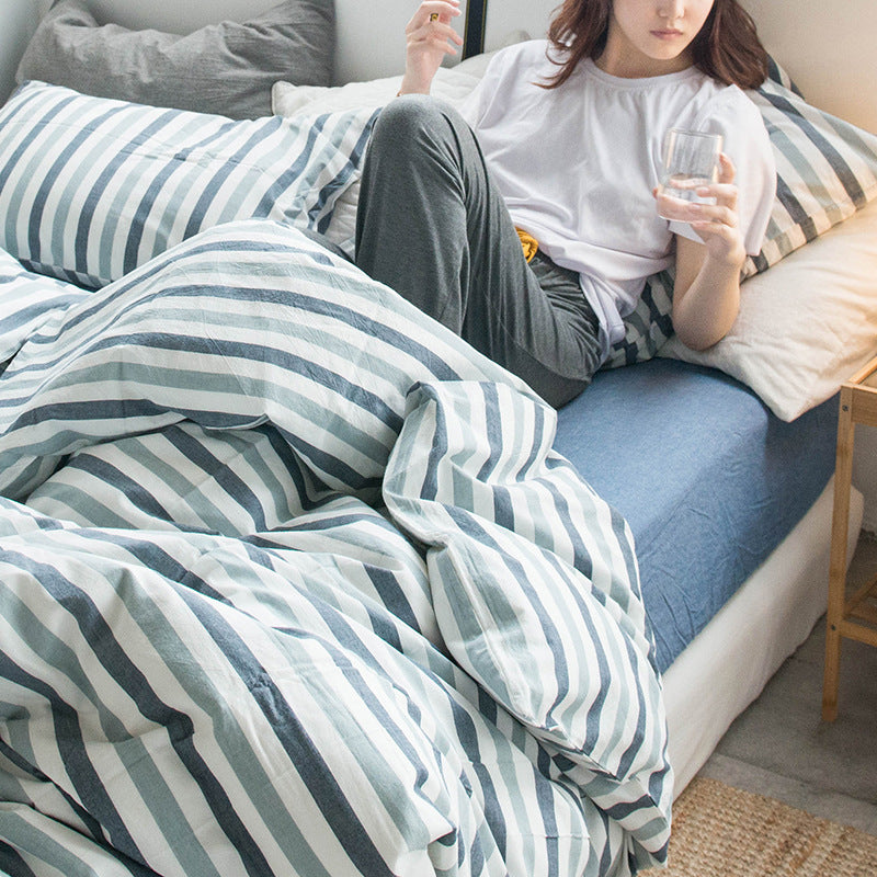 Special Japanese-style good product cotton washed cotton four-piece set single quilt cover long-staple cotton three-piece set pure cotton student dormitory