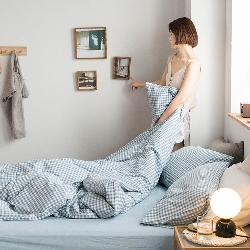 Special Japanese-style good product cotton washed cotton four-piece set single quilt cover long-staple cotton three-piece set pure cotton student dormitory